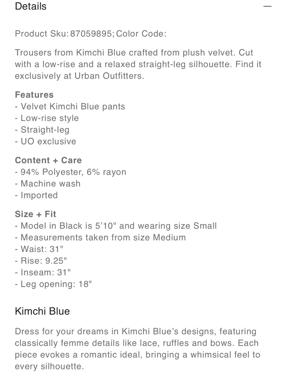 Kimchi Blue Andie Crushed Velvet Pants Dark Green Retro Boho Bootcut Style Small - Picture 10 of 10